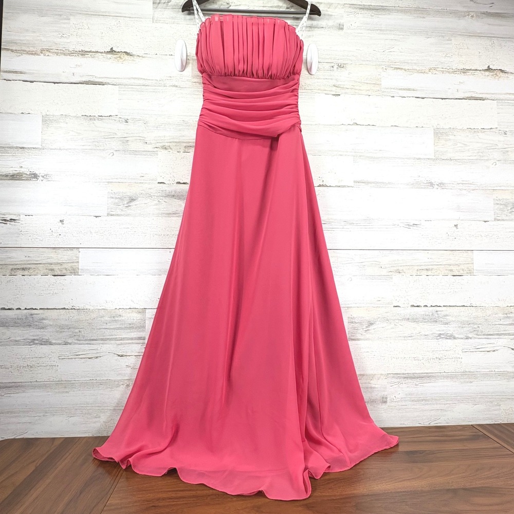 B2 Strapless Ruched Bodice Chiffon Gown Formal Evening Prom Dress Coral‎ Pink 6